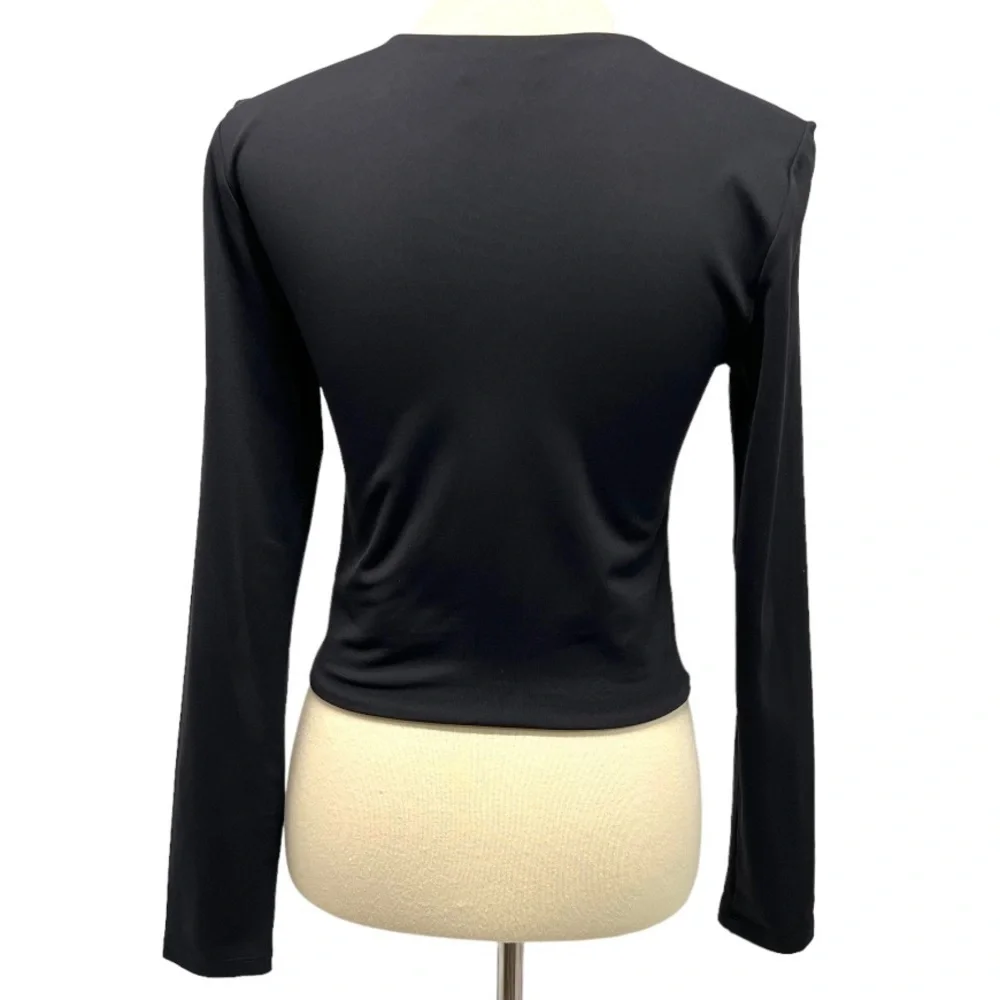 Babaton Aritzia Black Stretch Knit Long Sleeve Crop Top Women’s Large - Picture 8 of 14